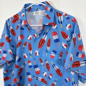 Funny Guy Creation Button Up Hawaiian Shirt Mens Medium Blue Popsicle AOP USA
